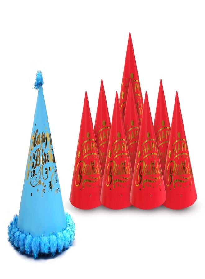 VMD, Happy Birthday Cap For Kids - Set of 9 Pcs Theme Caps | Birthday Decoration Items | Birthday Cap For Boy, Girls | Multicolor Caps For Kids | Birthday Cap For 1st Birthday Boy (2, RED) - Image 1